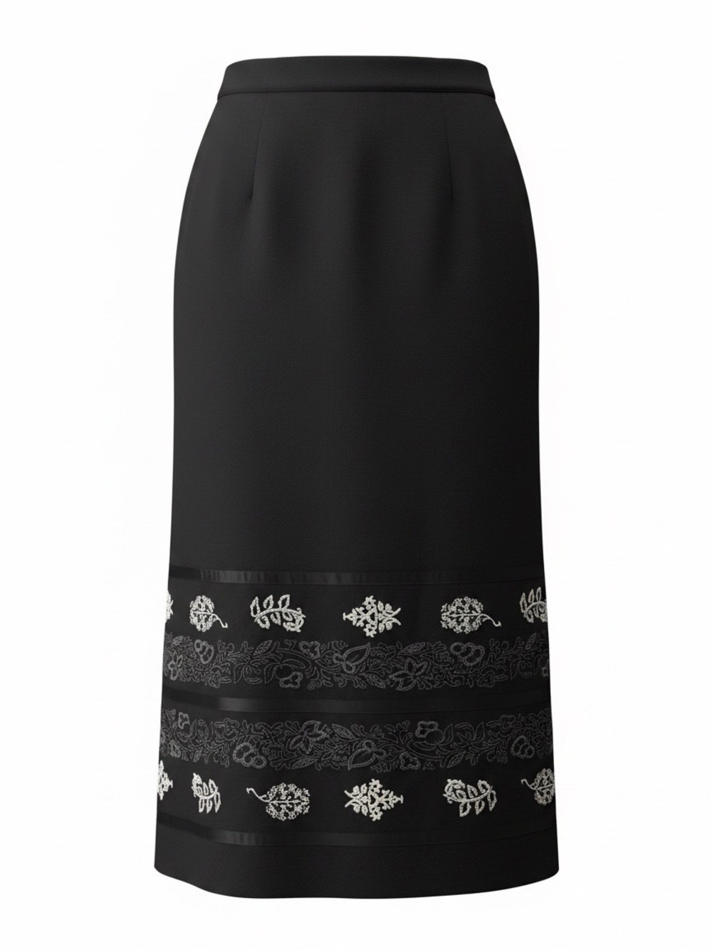 Sag Harbor Black Midi Skirt with White Embroidered Hem